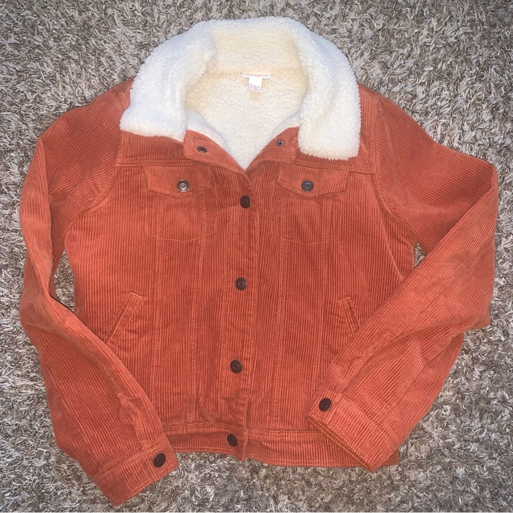 Cat & Jack Kid’s Corduroy Jacket Faux Fleece Lining Orange XL